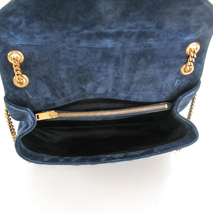 Saint Laurent Suede Mixed Matelasse Triquilt Large Monogram Envelope Satchel Navy Blue 6 of 8