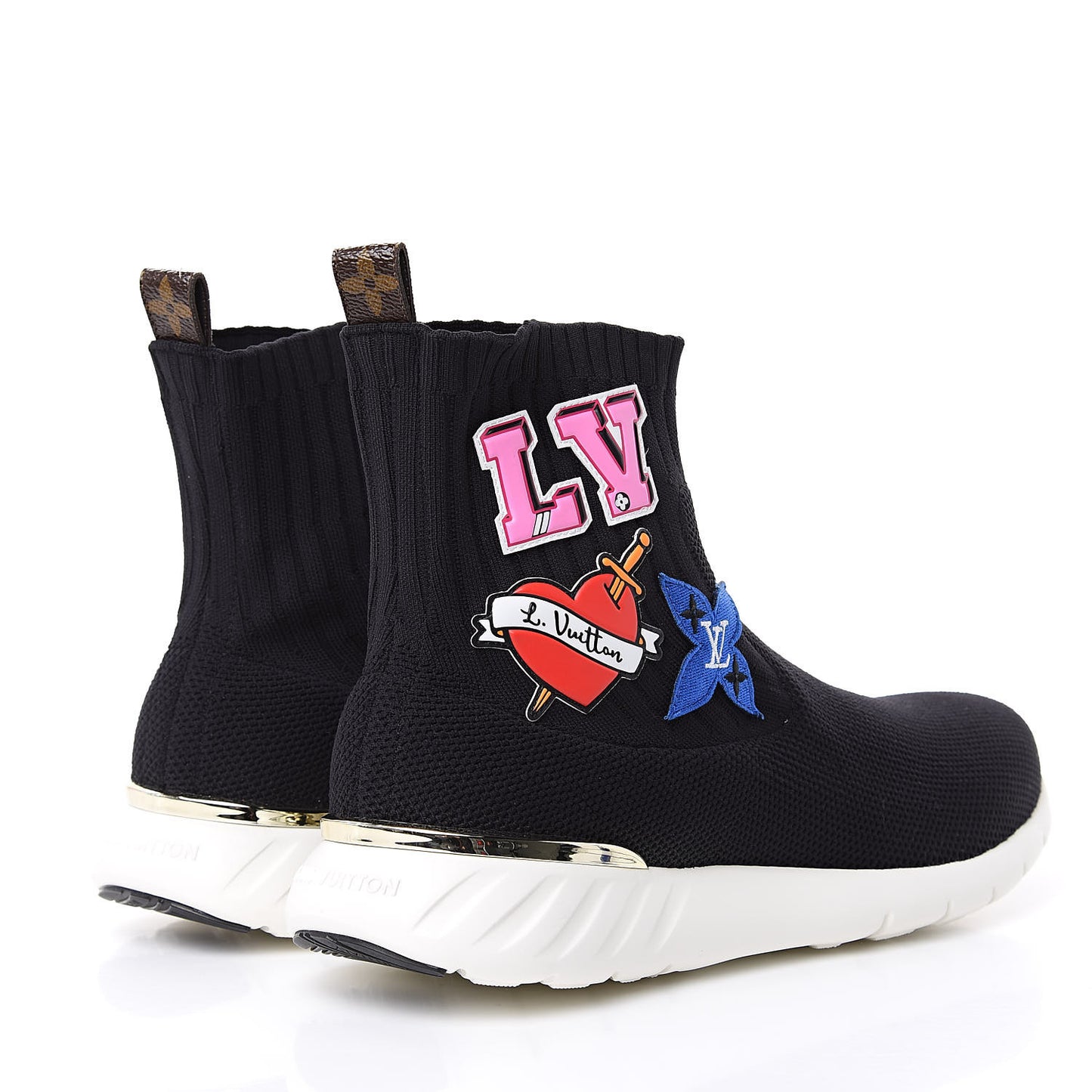Stretch Fabric LV Black Heart Sock Sneaker 42 Black