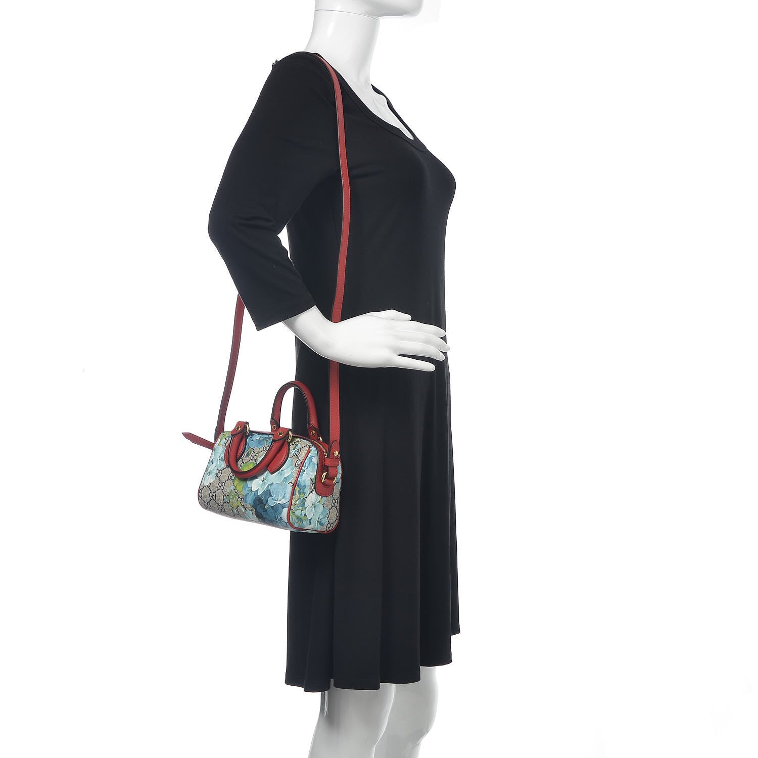 Gucci GG Supreme Monogram Blooms Mini Boston Navy Blue Hibiscus 2 of 10