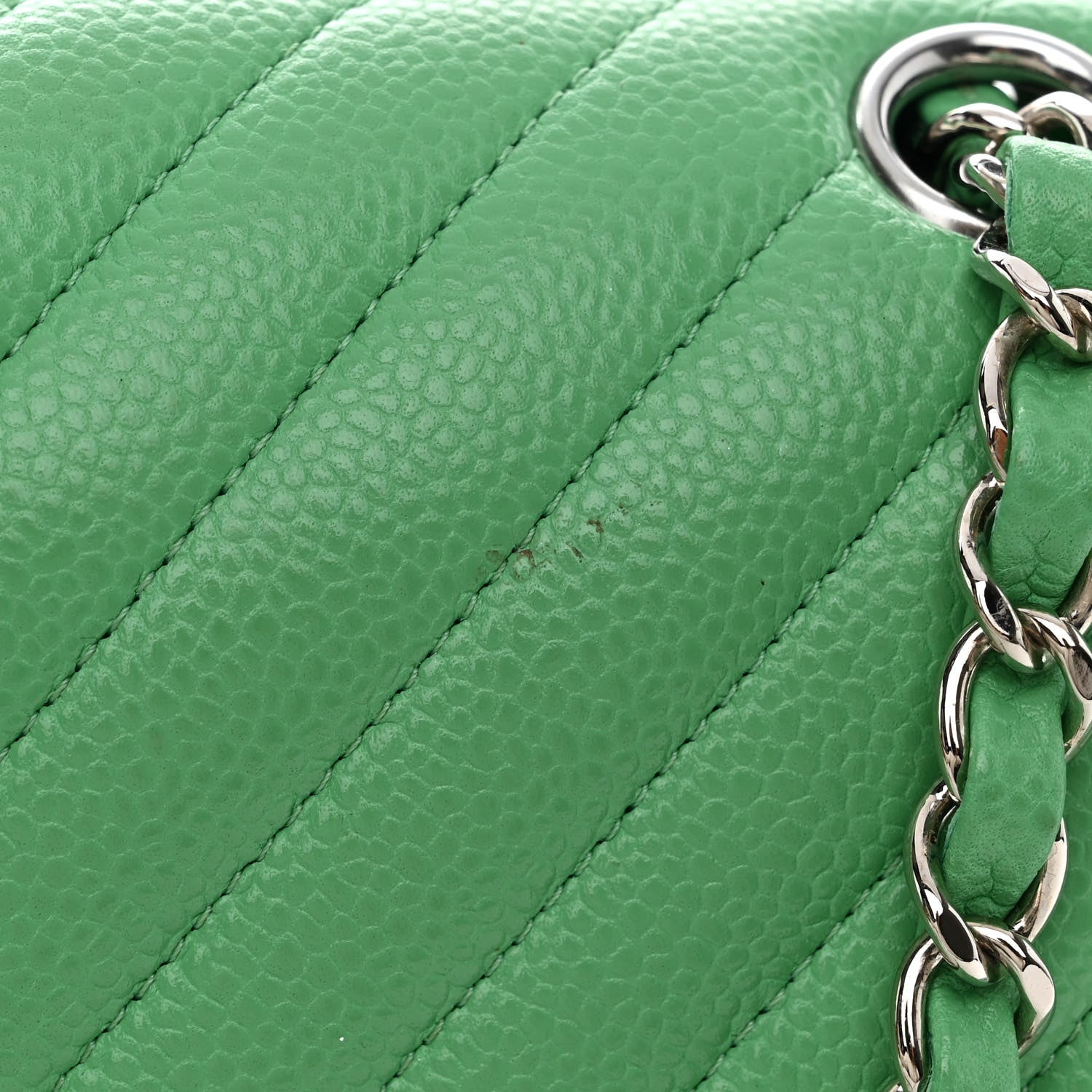 Chanel Caviar Chevron Quilted Medium Double Flap Green 11 of 12