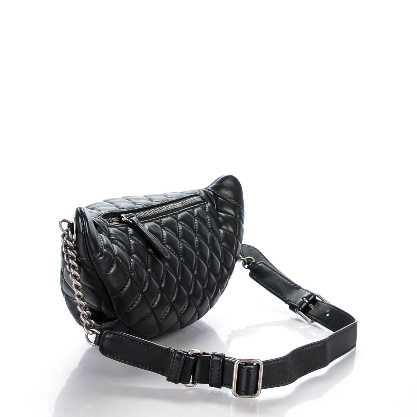 Lambskin Quilted Banane Waist Bag Fanny Pack Black