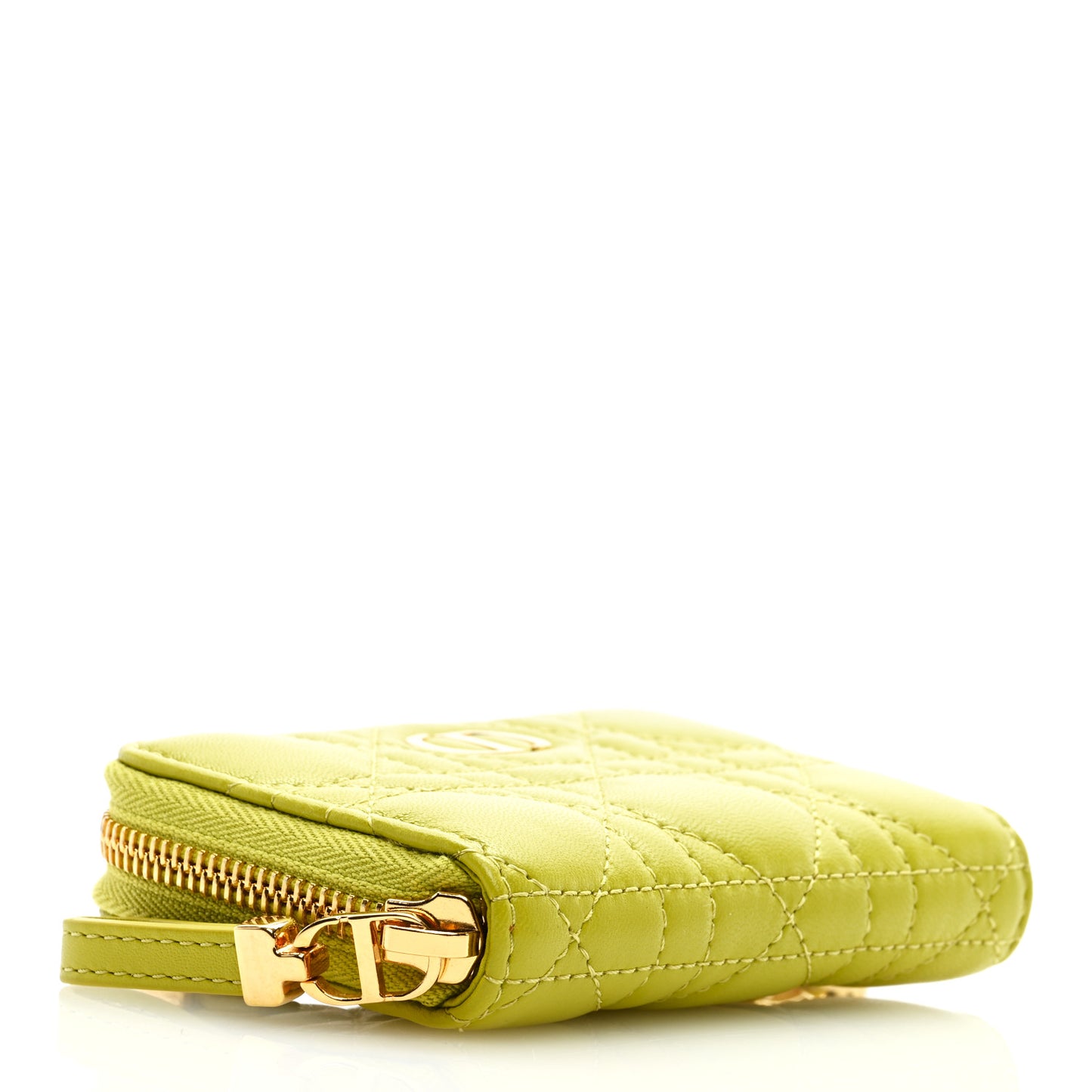 Lambskin Cannage Mini Caro Zipped Pouch on Chain Lime
