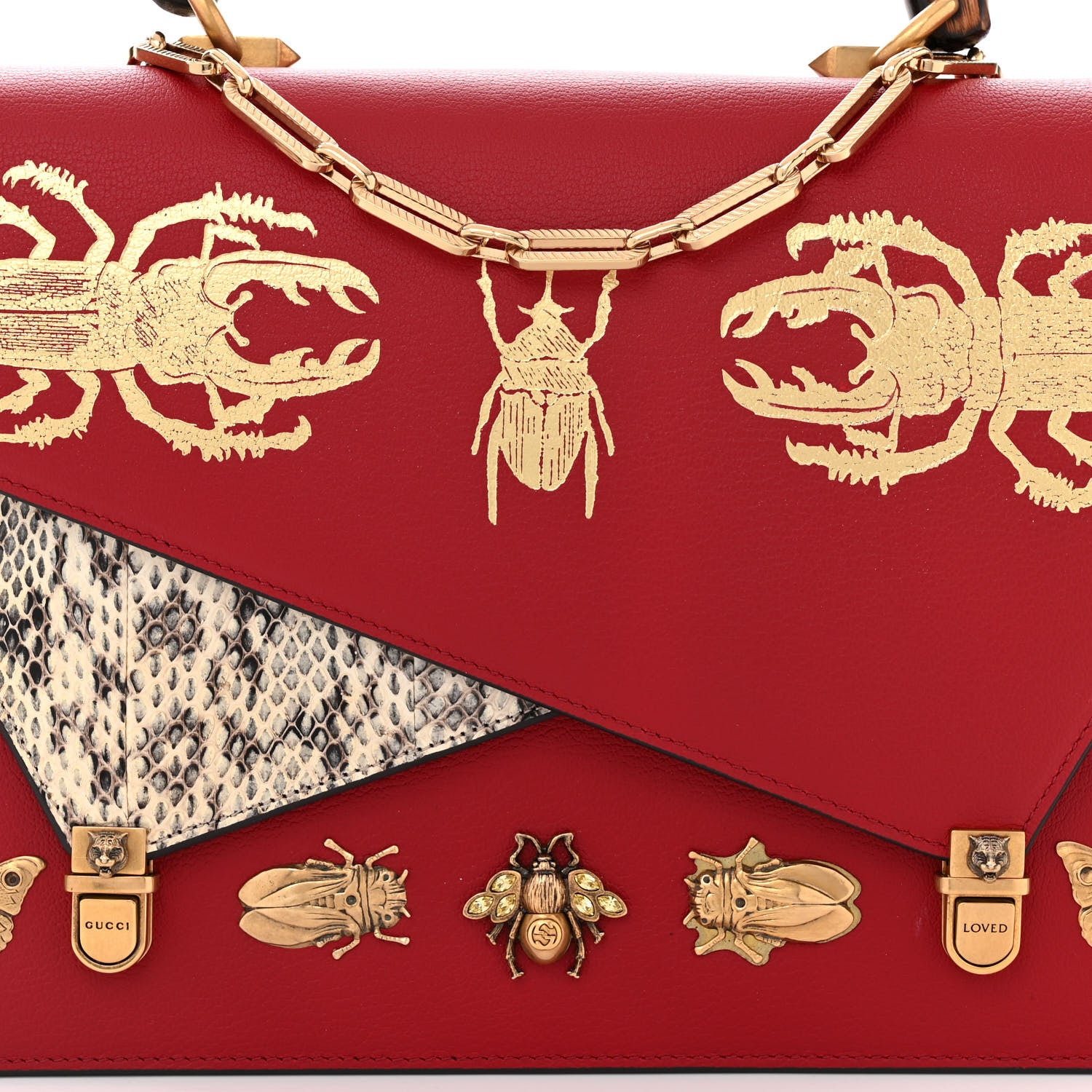 Gucci Calfskin Snakeskin Studded Medium Ottilia Top Handle Bag Red 9 of 11