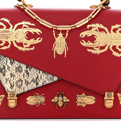 Gucci Calfskin Snakeskin Studded Medium Ottilia Top Handle Bag Red 9 of 11