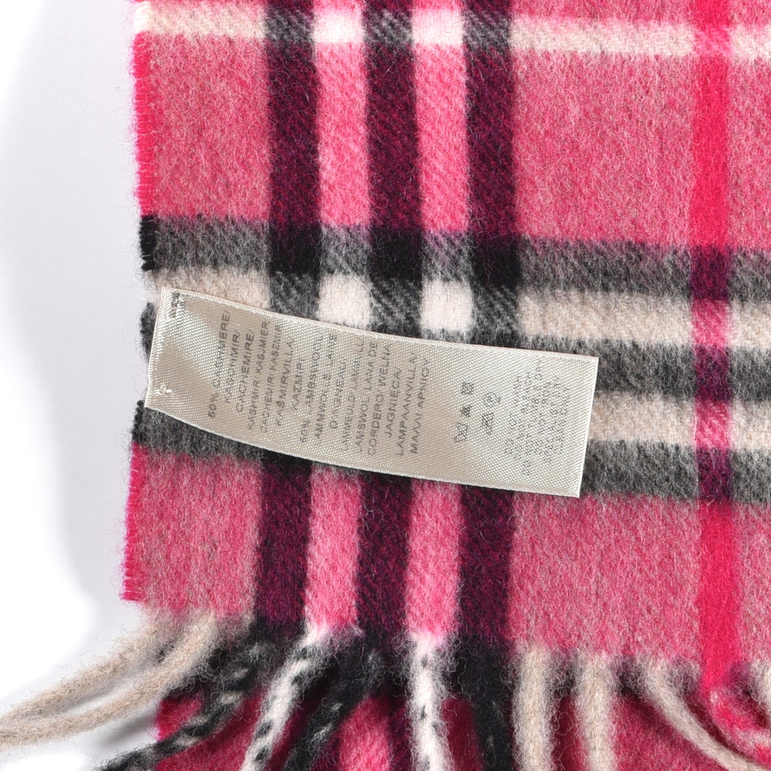 Burberry Cashmere Wool Giant Check Fringe Scarf Pink 4 of 5