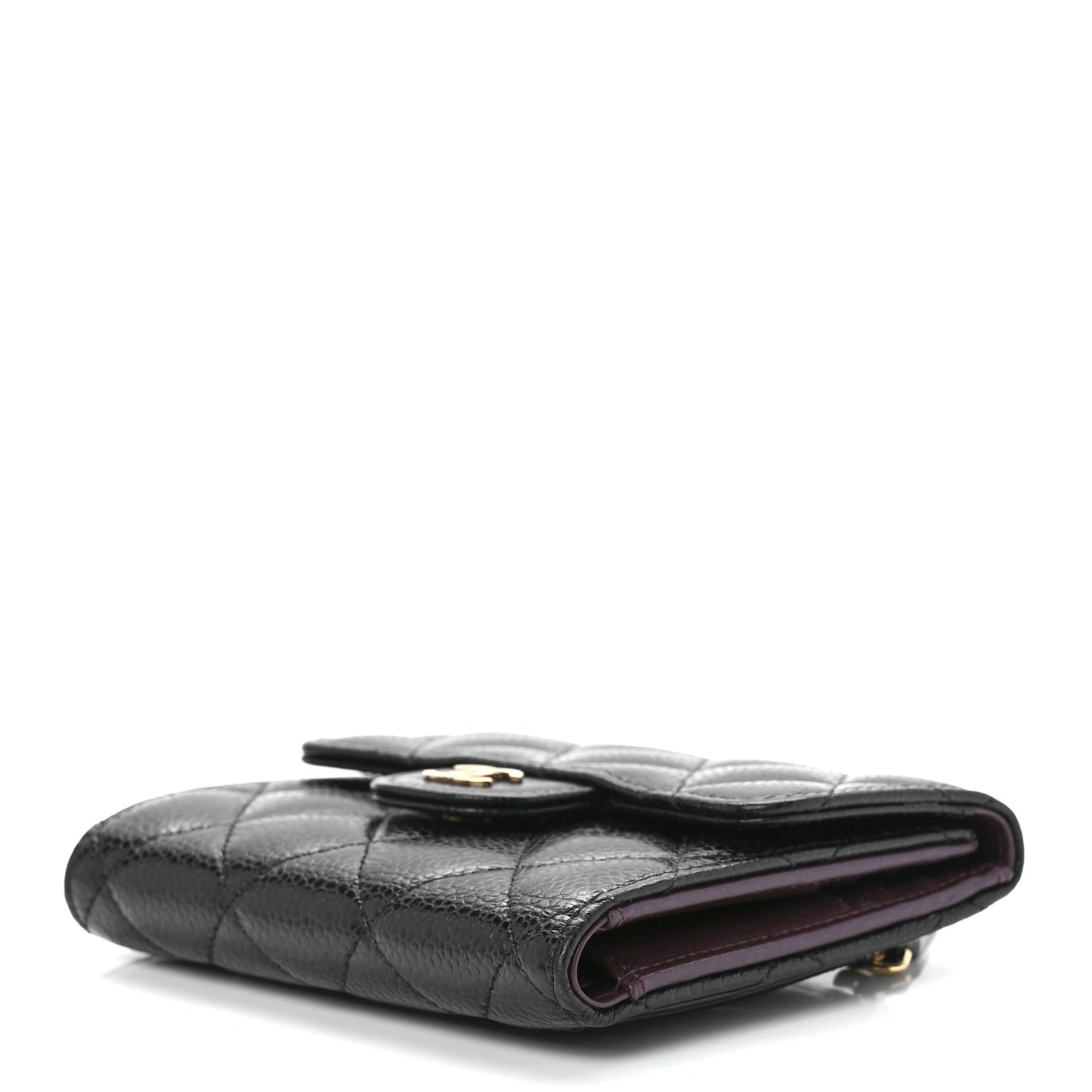 Caviar Quilted Compact Flap Wallet Black