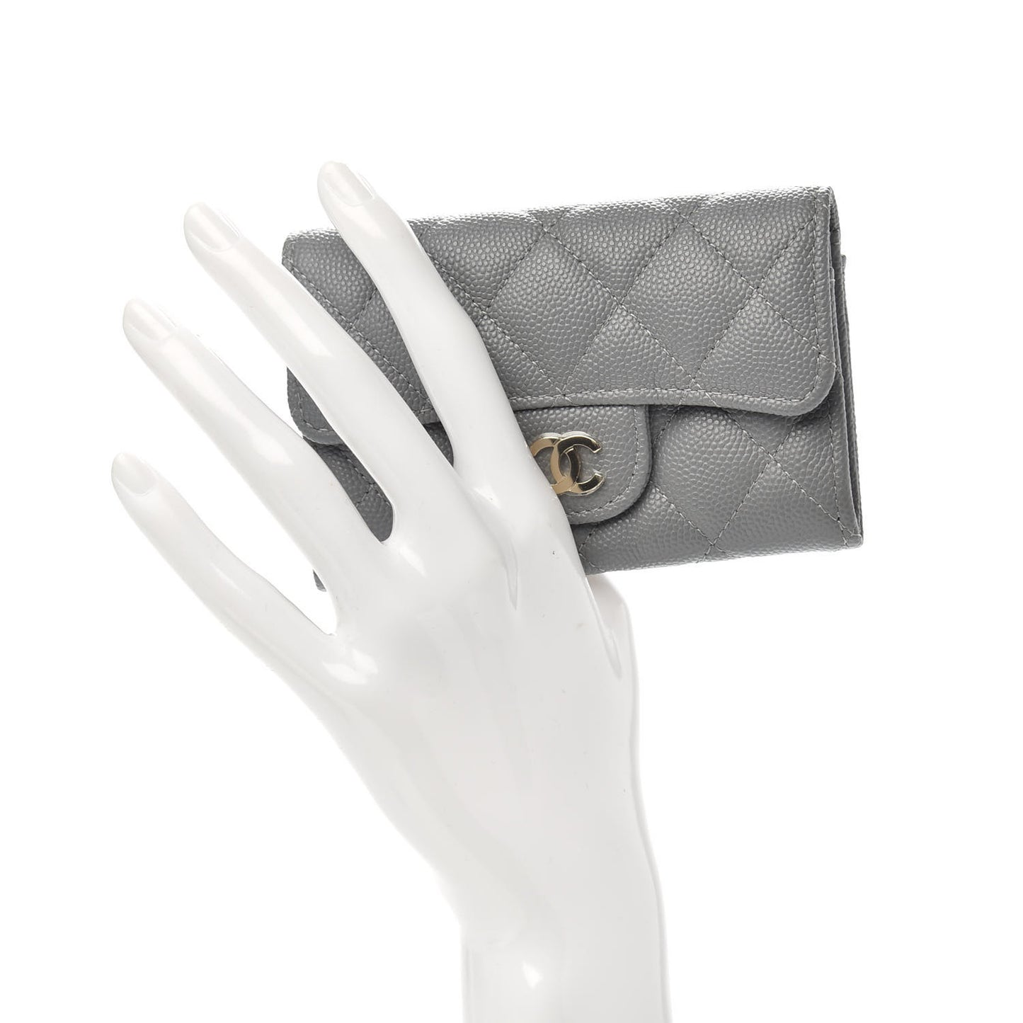 Caviar Quilted Flap Card Holder Wallet Dark Grey