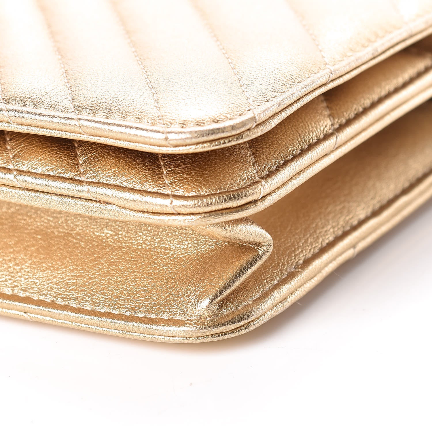 Chanel Metallic Lambskin Chevron Quilted Wallet On Chain WOC Gold 11 of 14