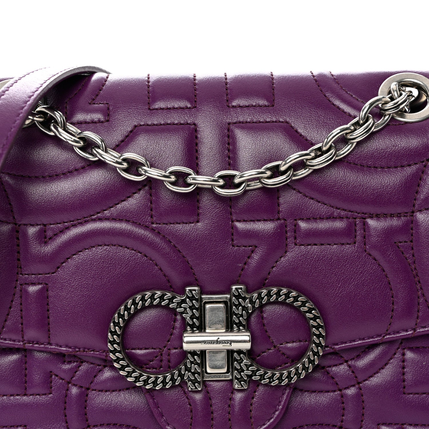 Salvatore Ferragamo Calfskin Quilted Gancini Small Flap Bag Purple 7 of 10