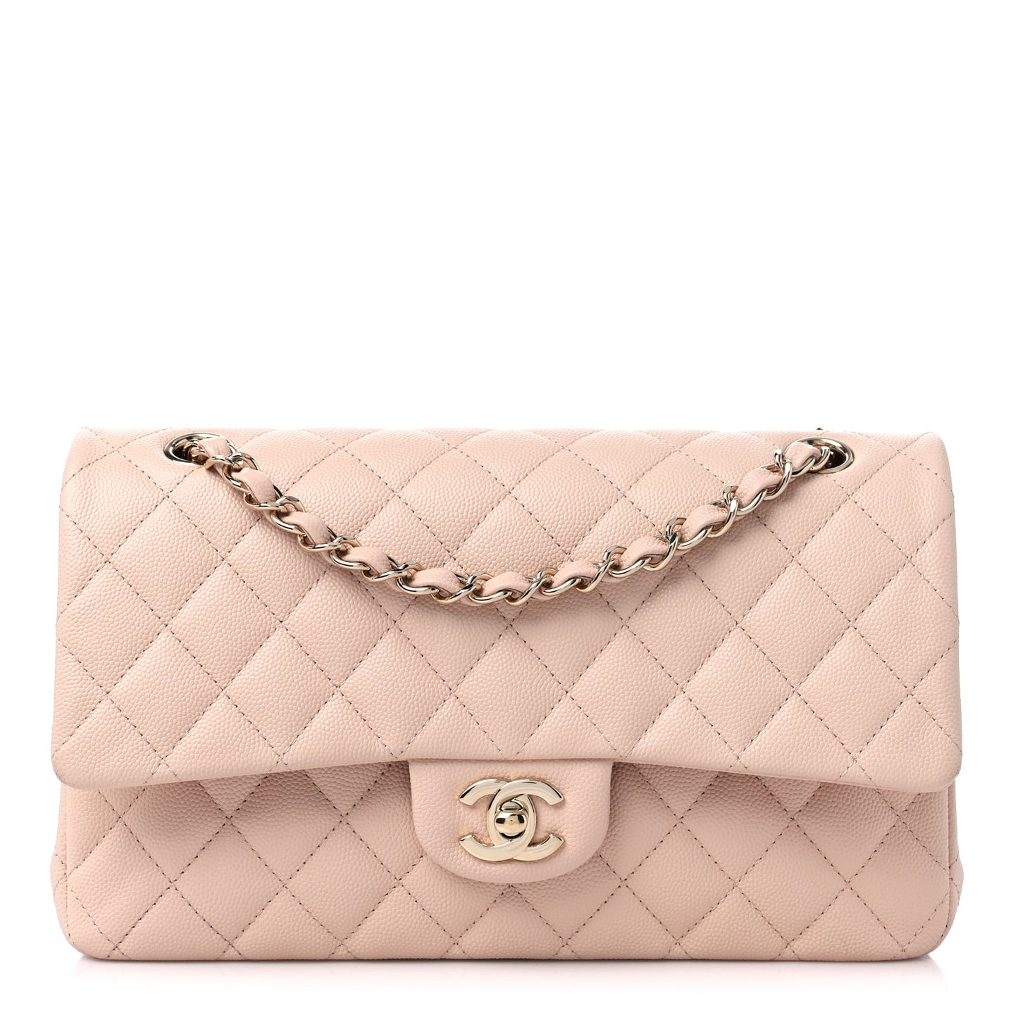 Caviar Quilted Medium Double Flap Light Beige