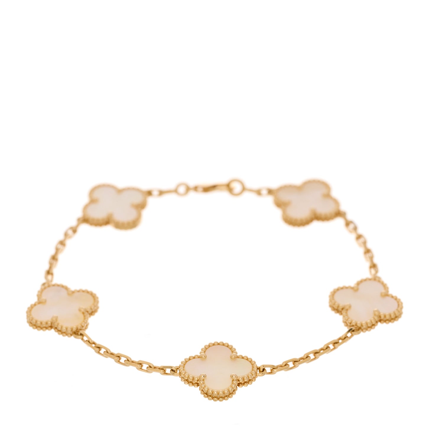 18K Yellow Gold Mother of Pearl 5 Motifs Vintage Alhambra Bracelet