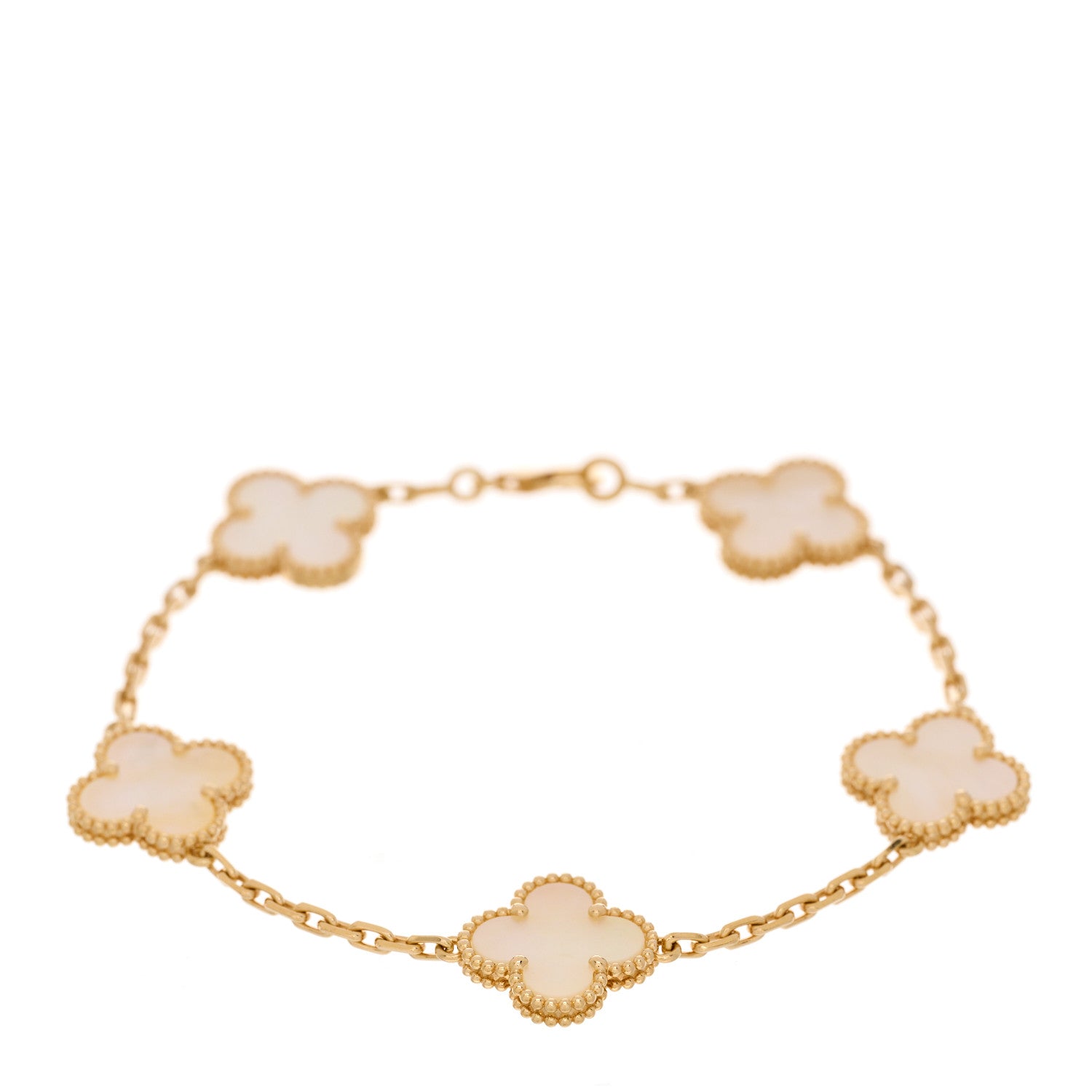 Van Cleef & Arpels 18K Yellow Gold Mother of Pearl 5 Motifs Vintage Alhambra Bracelet 1 of 4