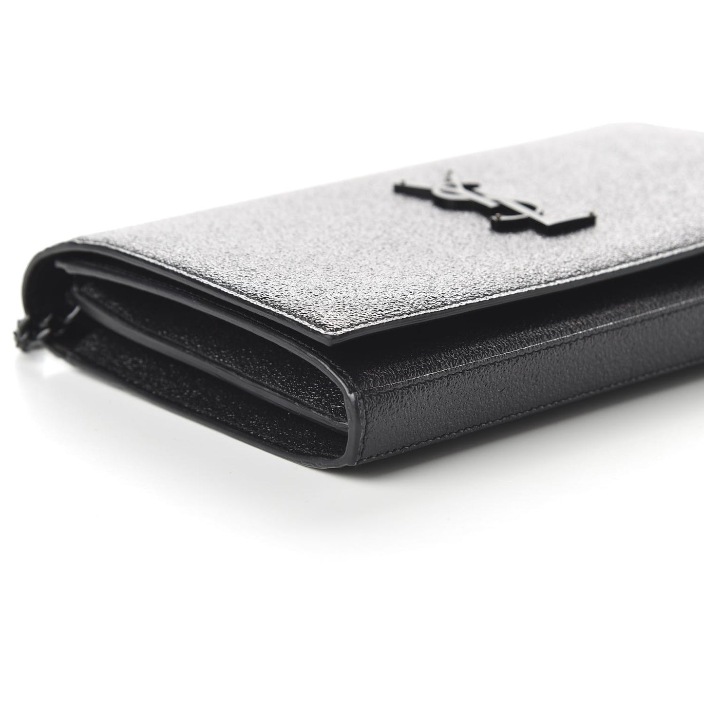 Grained Metallic Calfskin Monogram Chain Wallet Black