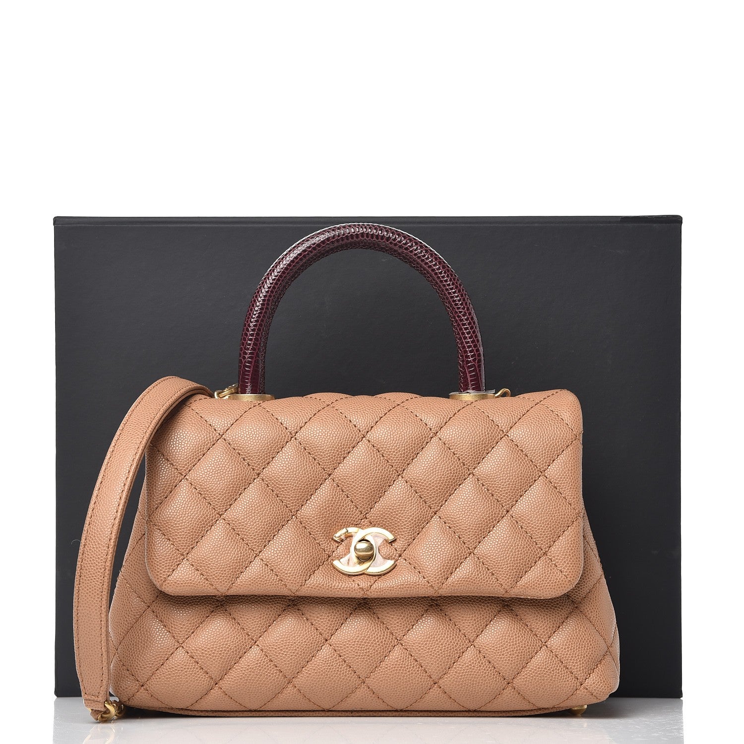 Chanel Caviar Lizard Quilted Mini Coco Handle Flap Beige 9 of 9