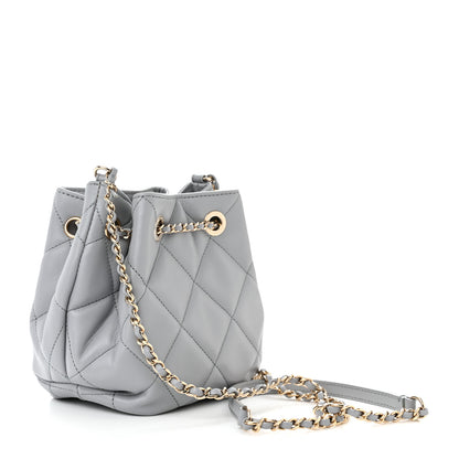 Chanel Lambskin Quilted CC Dweller Drawstring Bucket Bag Light Grey 3 of 11