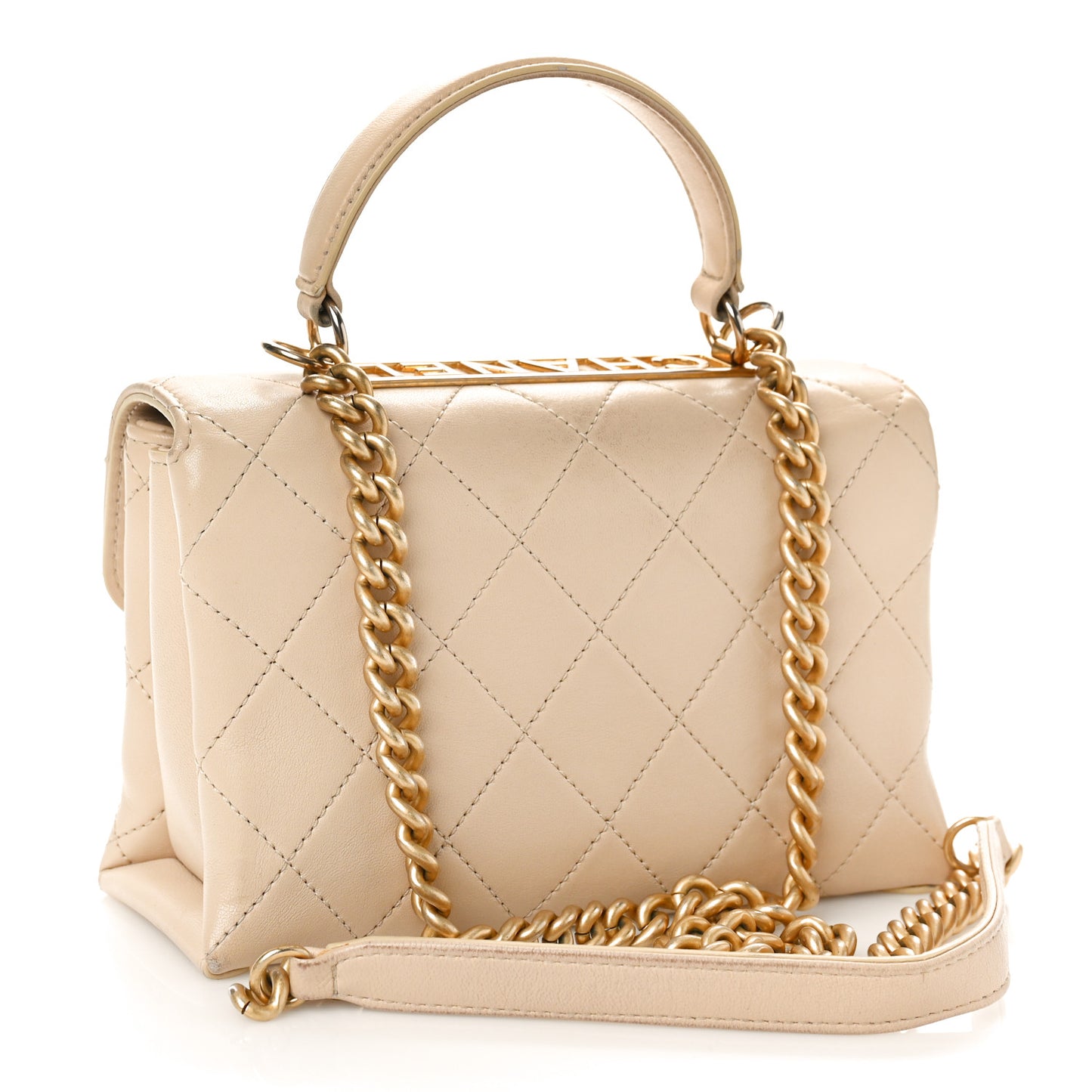 Lambskin Quilted Small Trendy Spirit Top Handle Bag Beige Beige