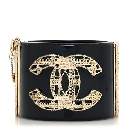 Chanel Resin CC Wide Cuff Black Gold 1 of 6