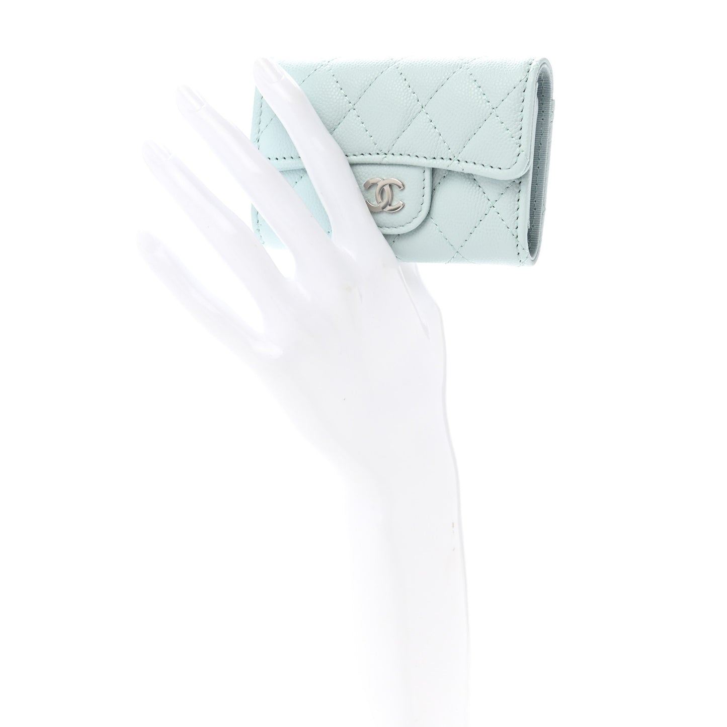 Caviar Quilted Classic 4 Key Holder Wallet Light Blue