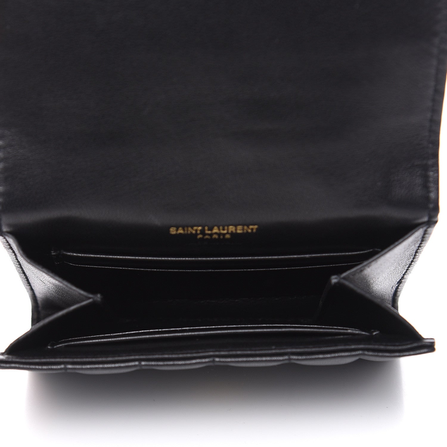 Saint Laurent Lambskin Matelasse Monogram Vicky Tri-Fold Wallet Black 5 of 7