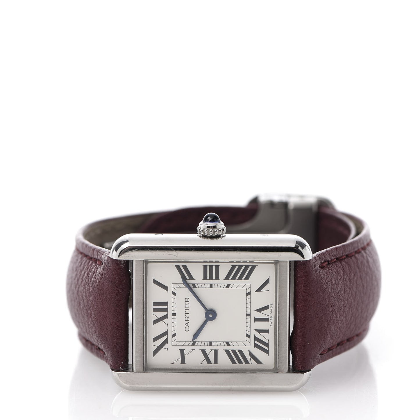 Stainless Steel Calfskin 24mm Tank Solo Quartz Watch Burgundy
