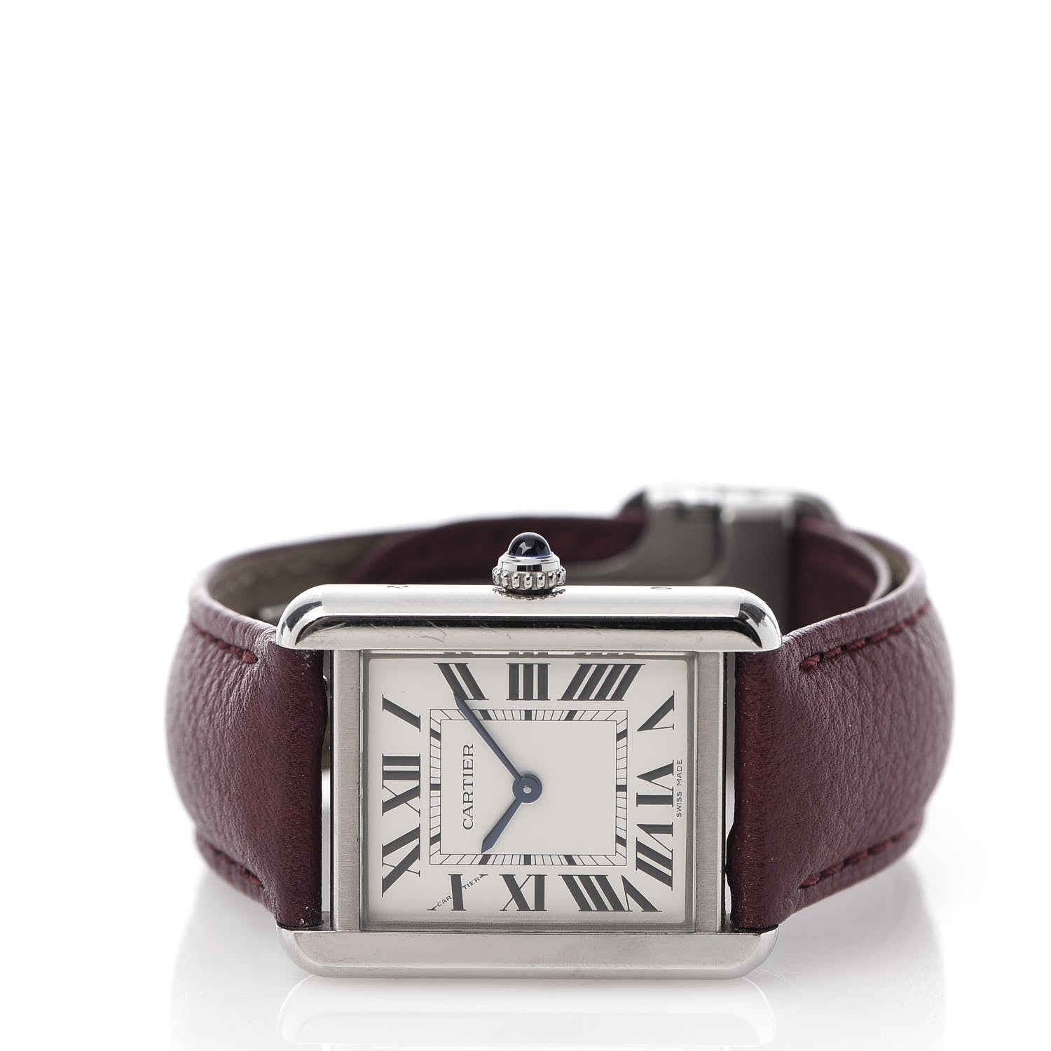 Cartier Stainless Steel Calfskin 24mm Tank Solo Quartz Watch Burgundy 3 of 10