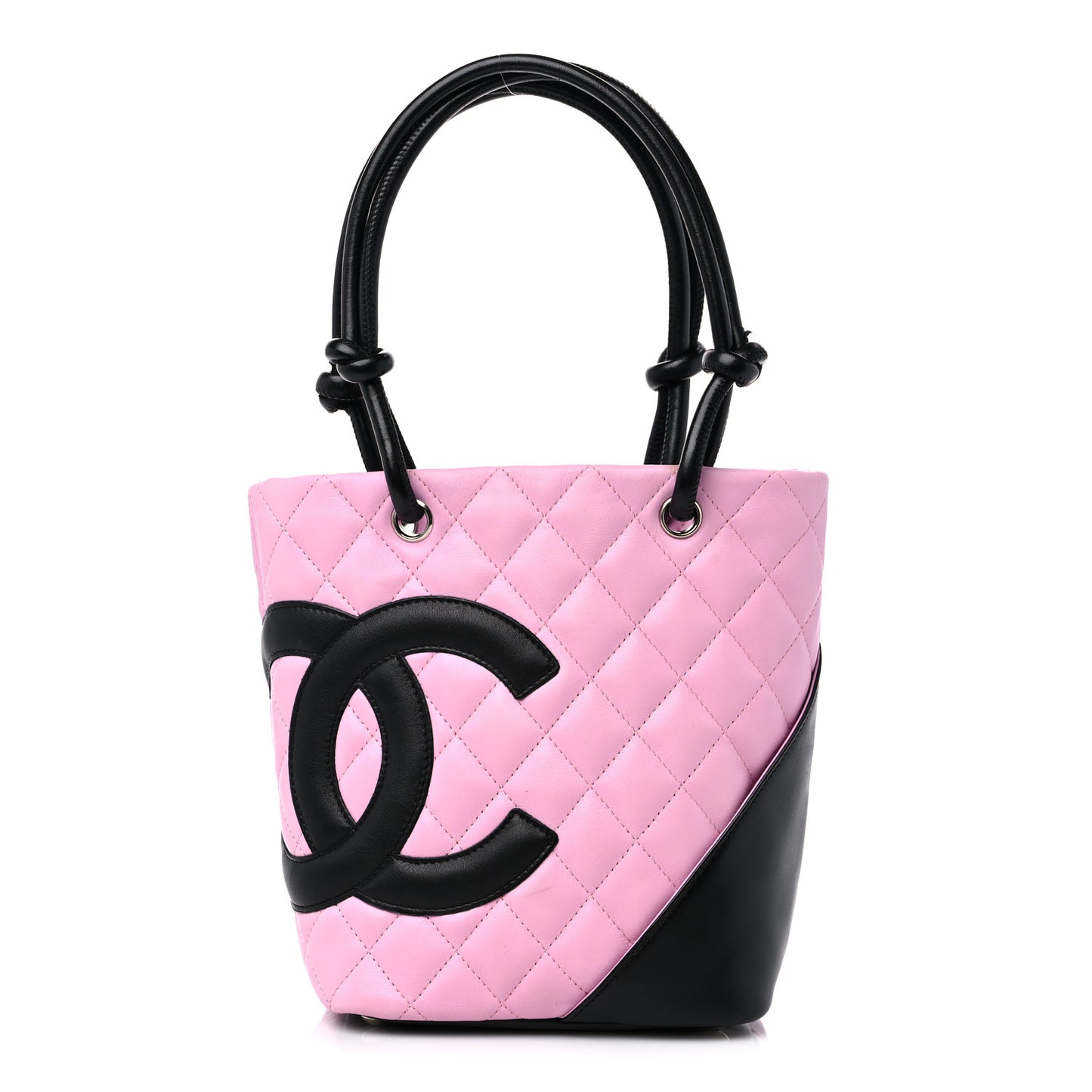 Calfskin Quilted Small Cambon Tote Pink Black