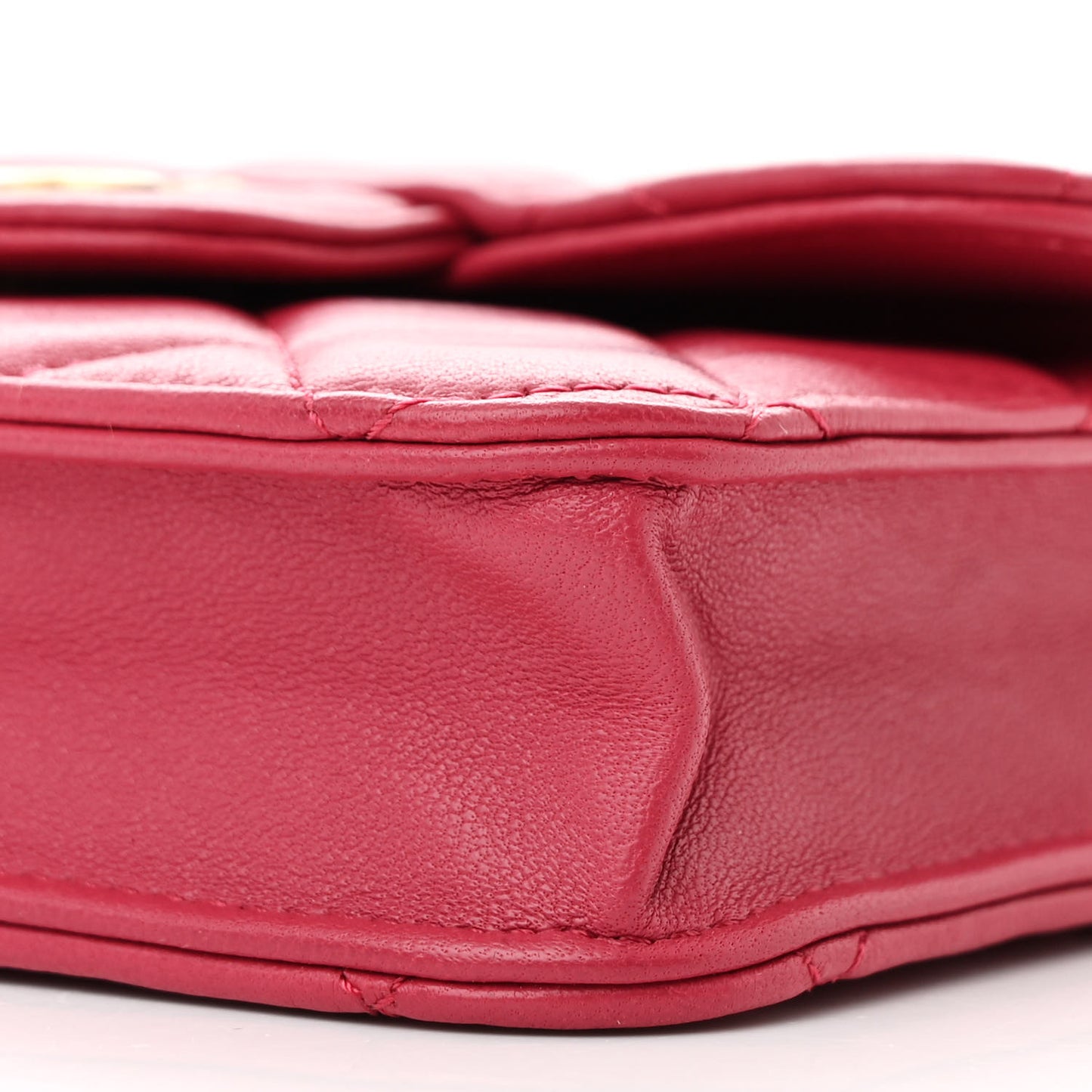 Lambskin Quilted Top Handle Flap Coin Purse With Chain Dark Pink