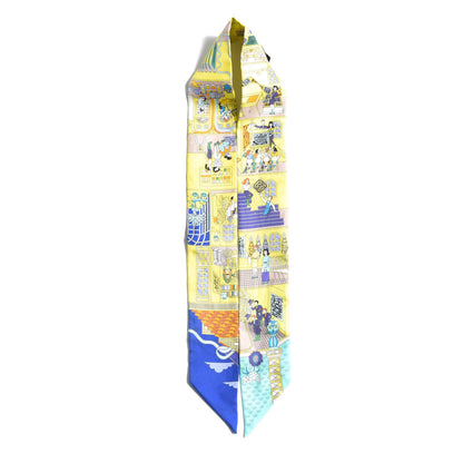 Hermes Silk La Maison des Carres Twilly Jaune Vif Bleu Roy Turquoise 6 of 6