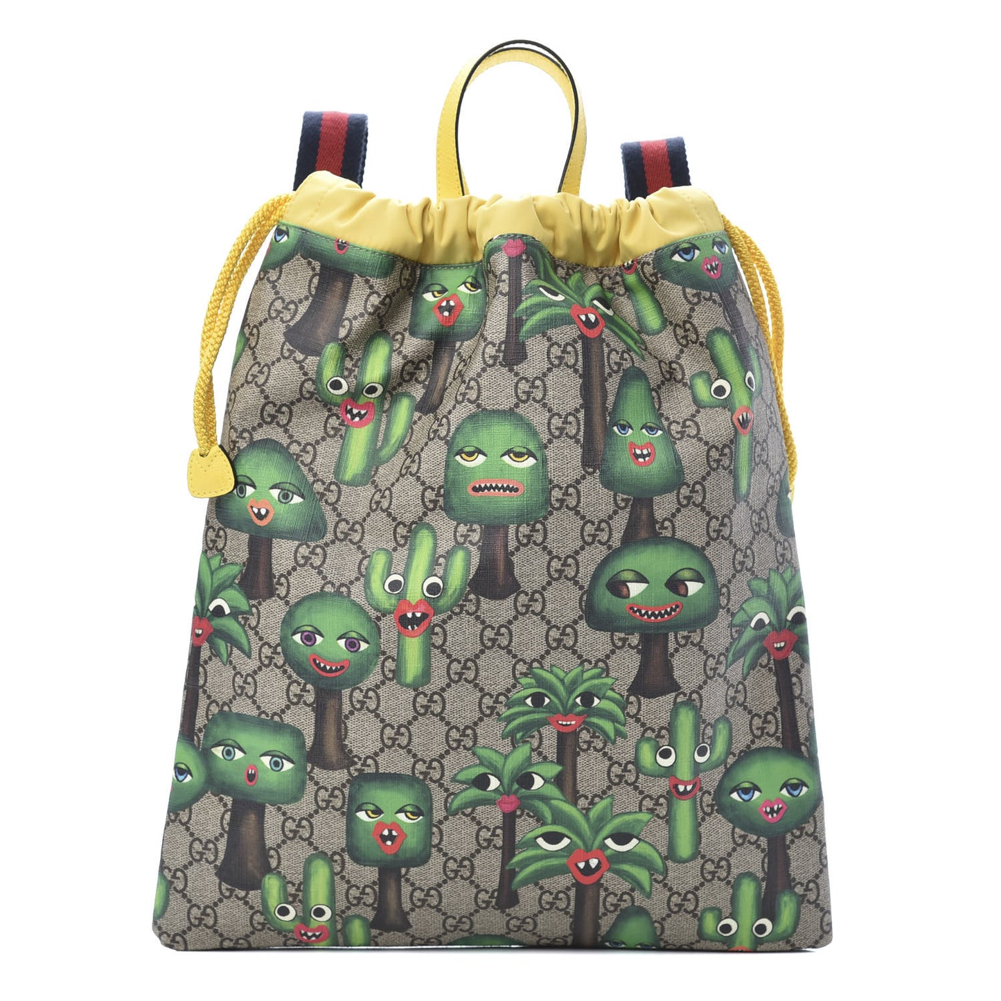 Soft GG Supreme Monogram Smiling Plants Childrens Drawstring Backpack Beige Ebony Multicolor Crop