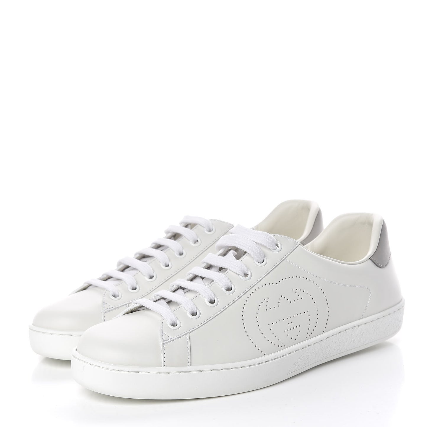 Calfskin Interlocking G Perforated Mens Ace Sneakers 7.5 White Grey Sky