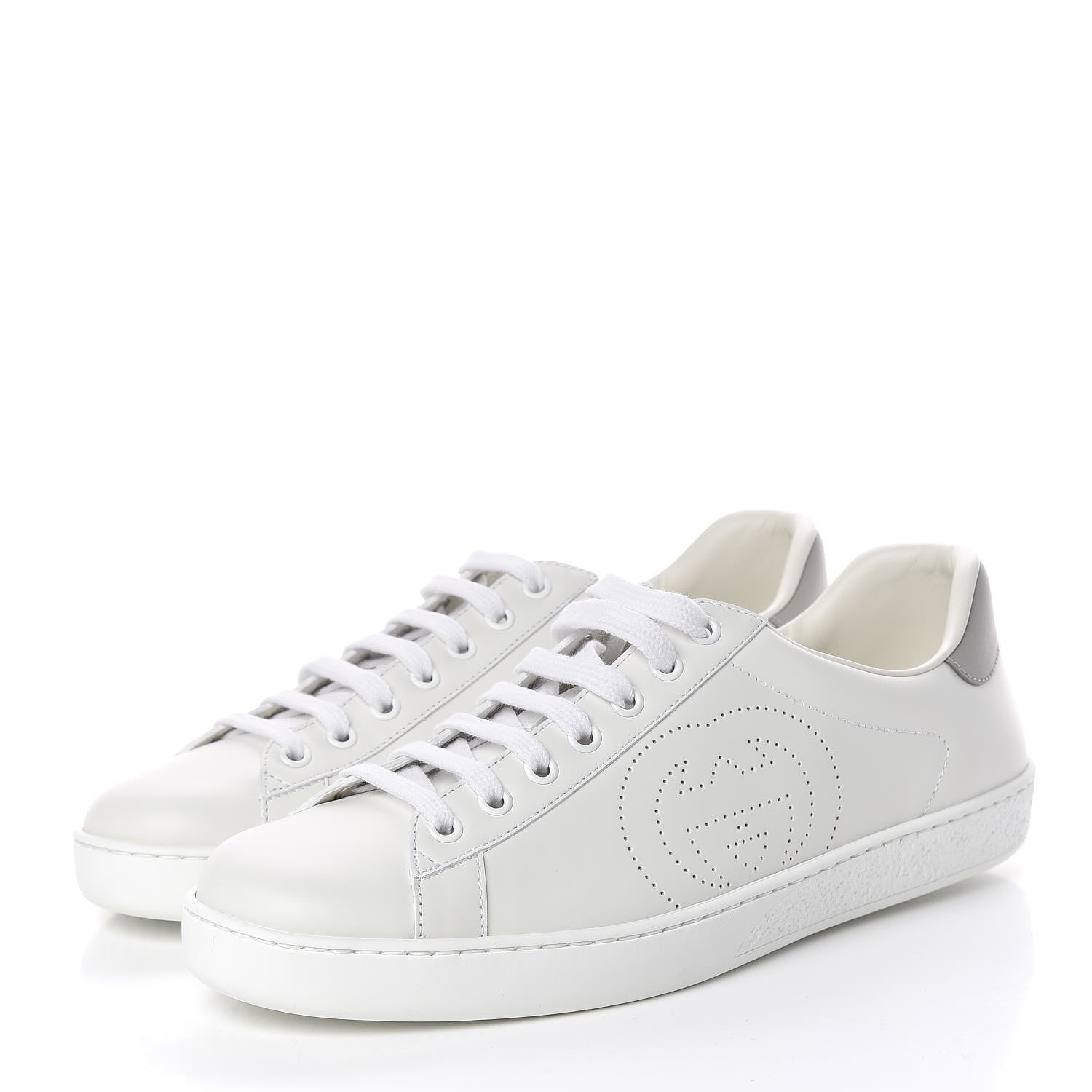 Gucci Calfskin Interlocking G Perforated Mens Ace Sneakers 7.5 White Grey Sky 3 of 10