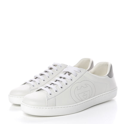 Gucci Calfskin Interlocking G Perforated Mens Ace Sneakers 7.5 White Grey Sky 3 of 10