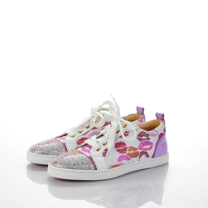 Christian Louboutin Metallic Fabric Lurex Embellished Lips Print Gondolastrass Sneakers 37 Version White 3 of 9