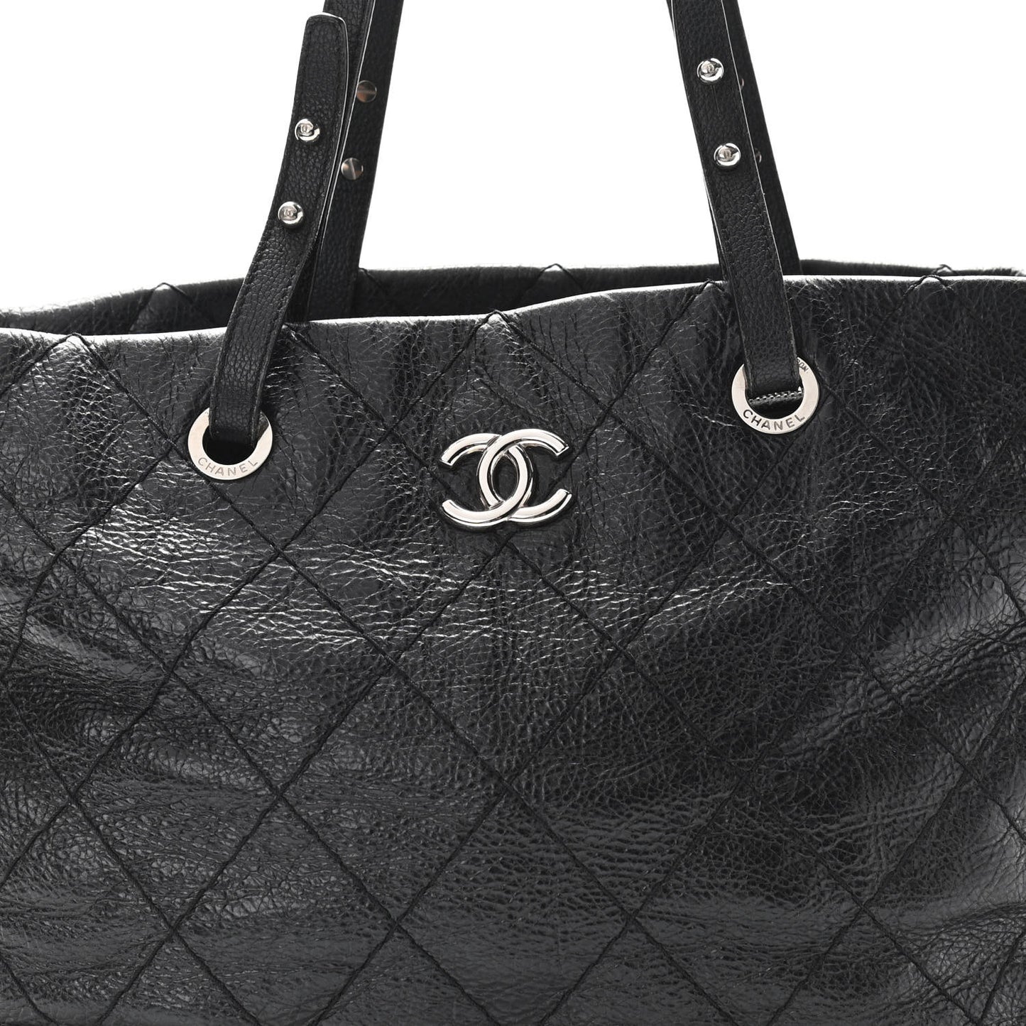 Glazed Calfskin Large On The Road Tote Black
