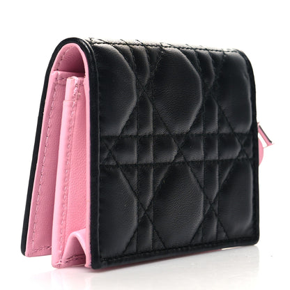 Christian Dior Lambskin Cannage Bi-Color Small Lady Dior Flap Card Holder Black Pink 3 of 10