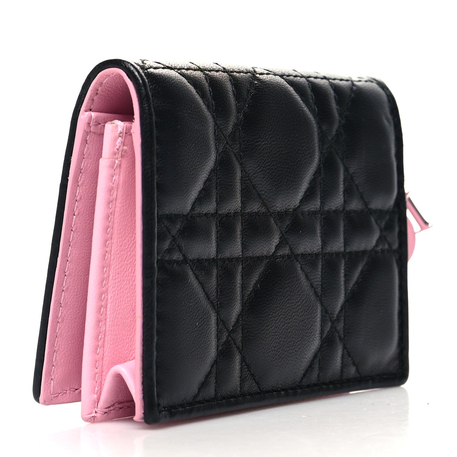 Christian Dior Lambskin Cannage Bi-Color Small Lady Dior Flap Card Holder Black Pink 3 of 10