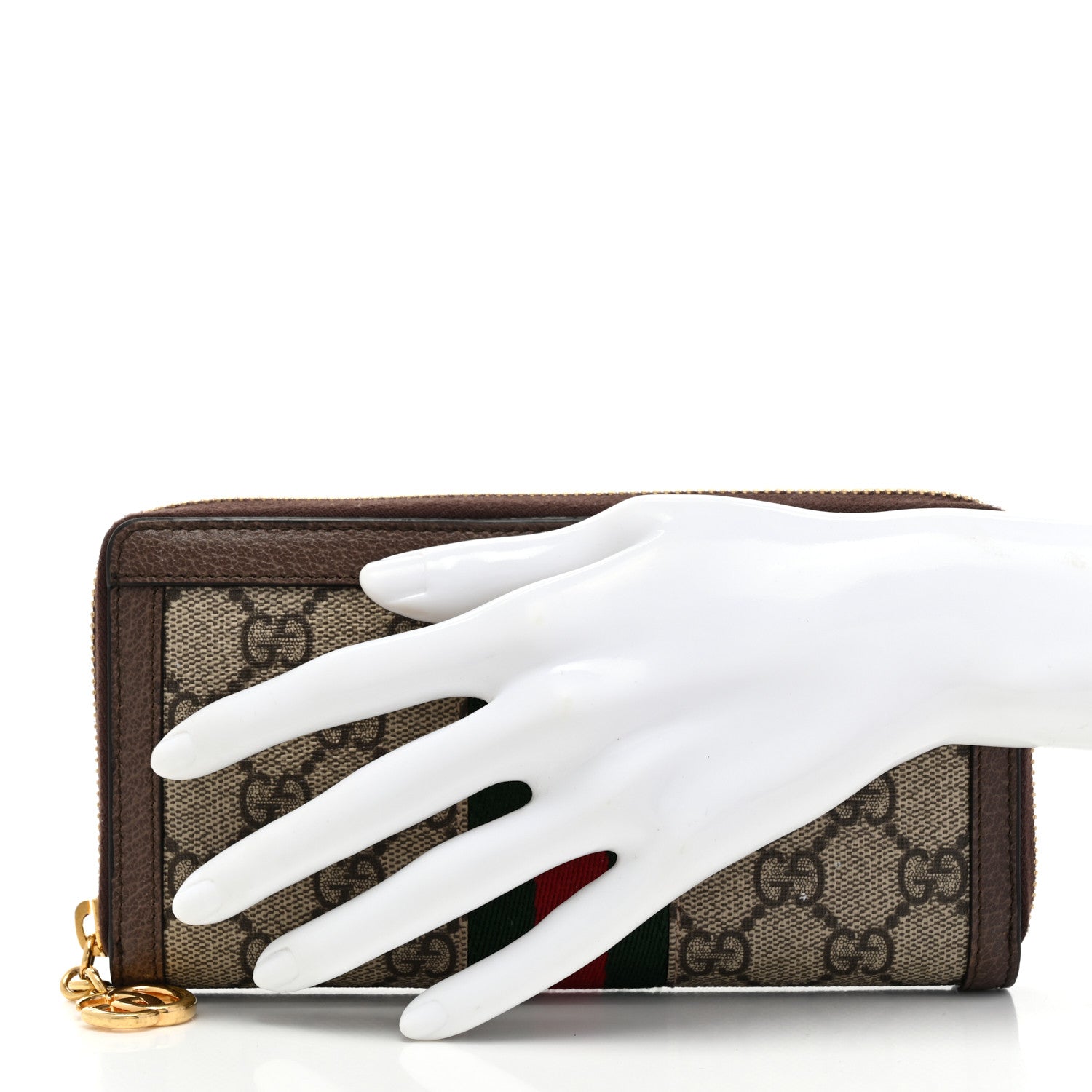 Gucci GG Supreme Monogram Web Ophidia Zip Around Wallet Brown 2 of 7