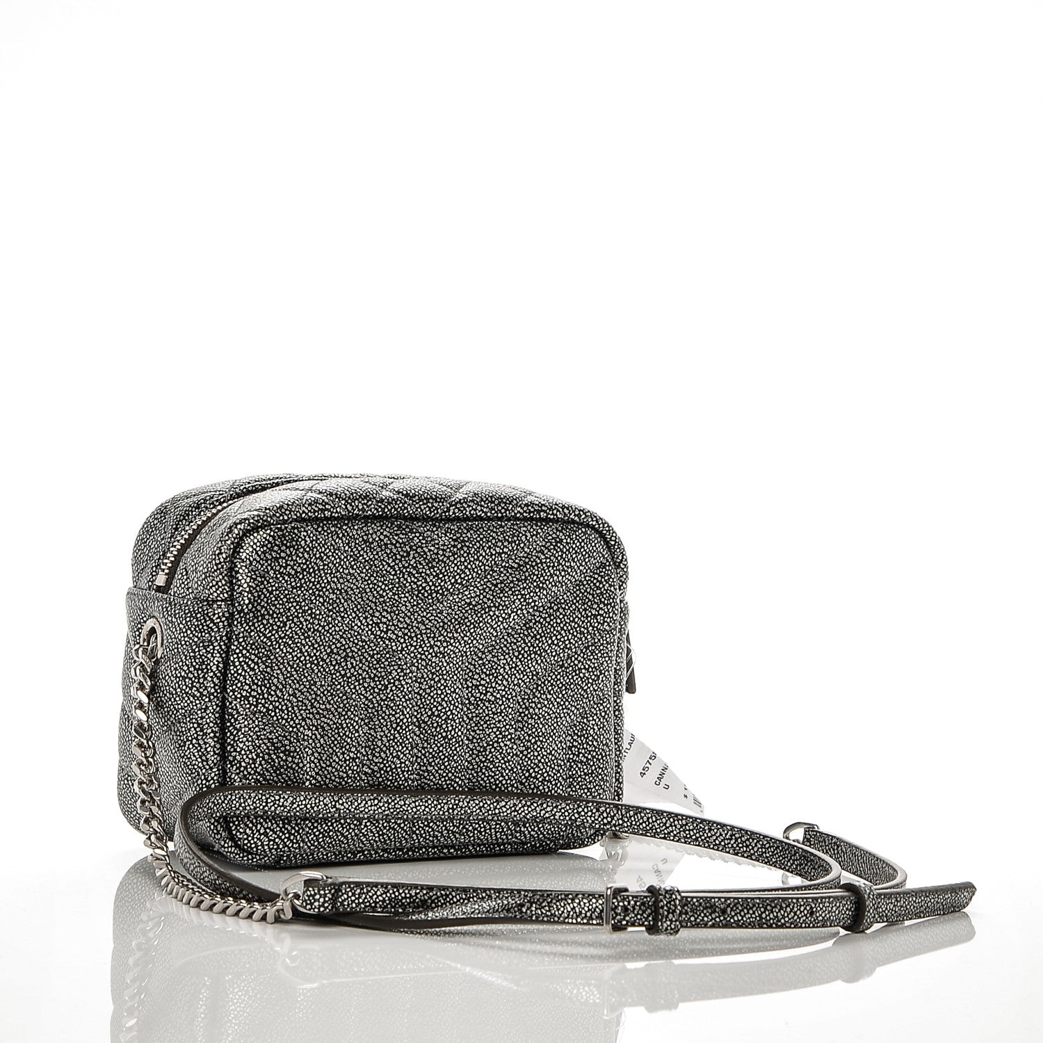 Saint Laurent Metallic Grain De Poudre Y Quilted Monogram Mini Loulou Camera Bag Gun Metal 3 of 7