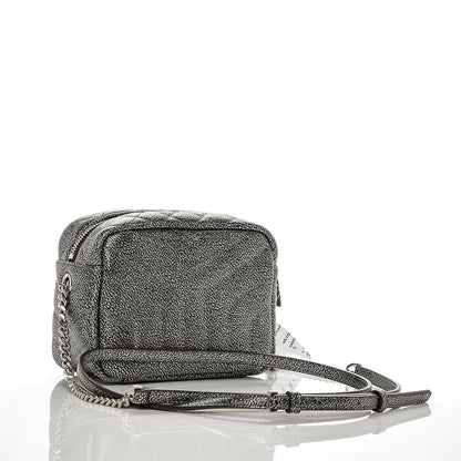 Saint Laurent Metallic Grain De Poudre Y Quilted Monogram Mini Loulou Camera Bag Gun Metal 3 of 7