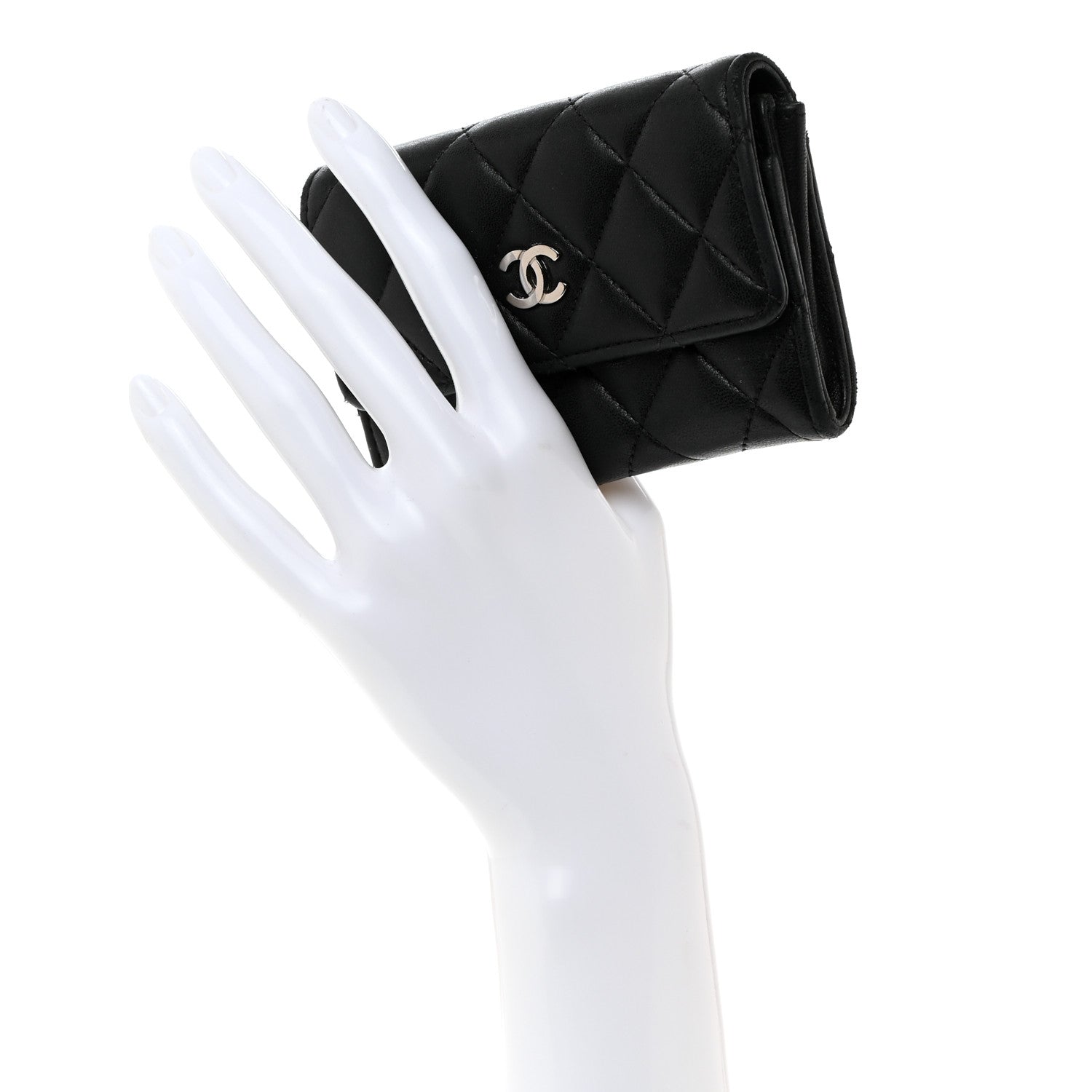 Chanel Lambskin Quilted Flap Card Holder Wallet Black 2 of 8