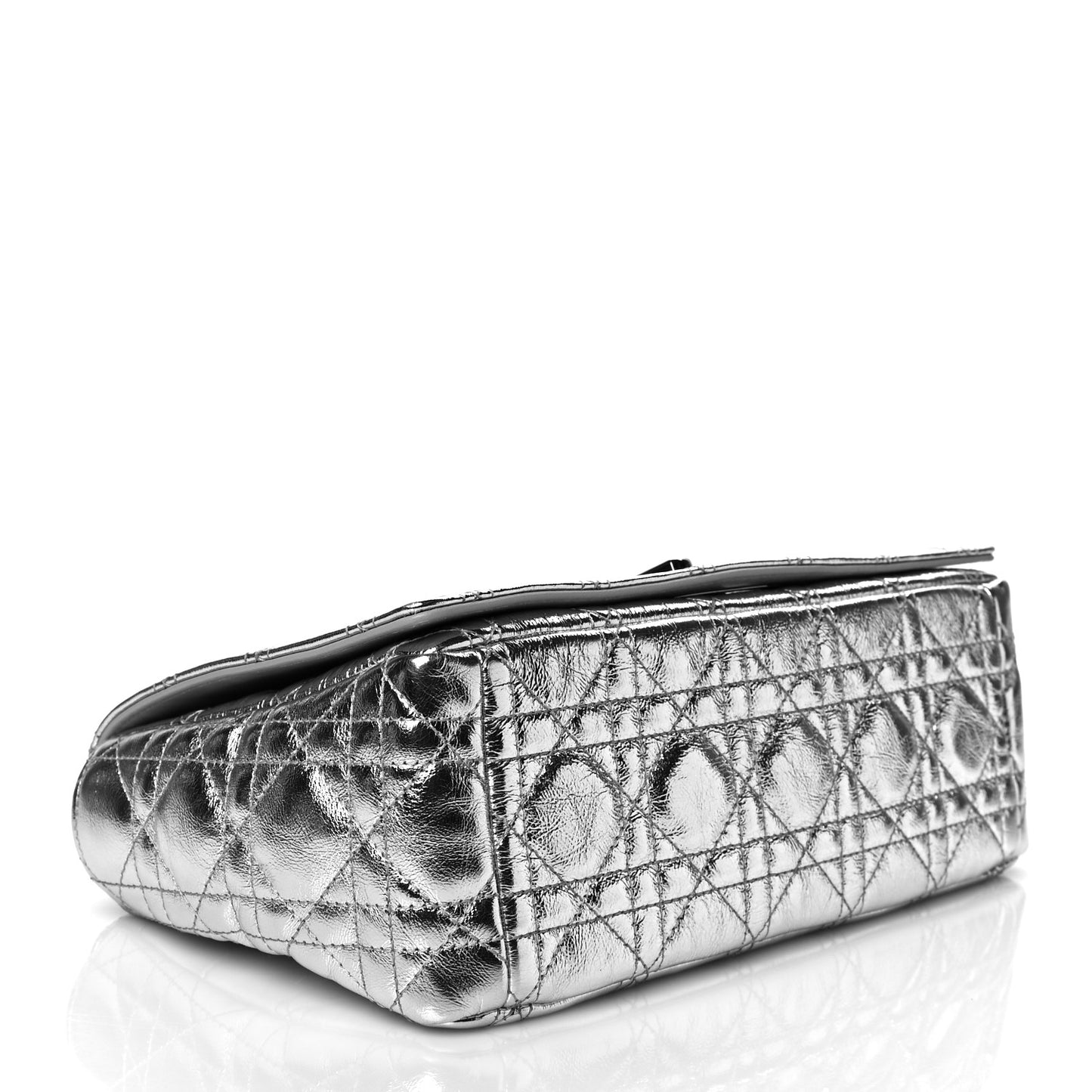 Metallic Calfskin Cannage Medium Caro Bag Argent
