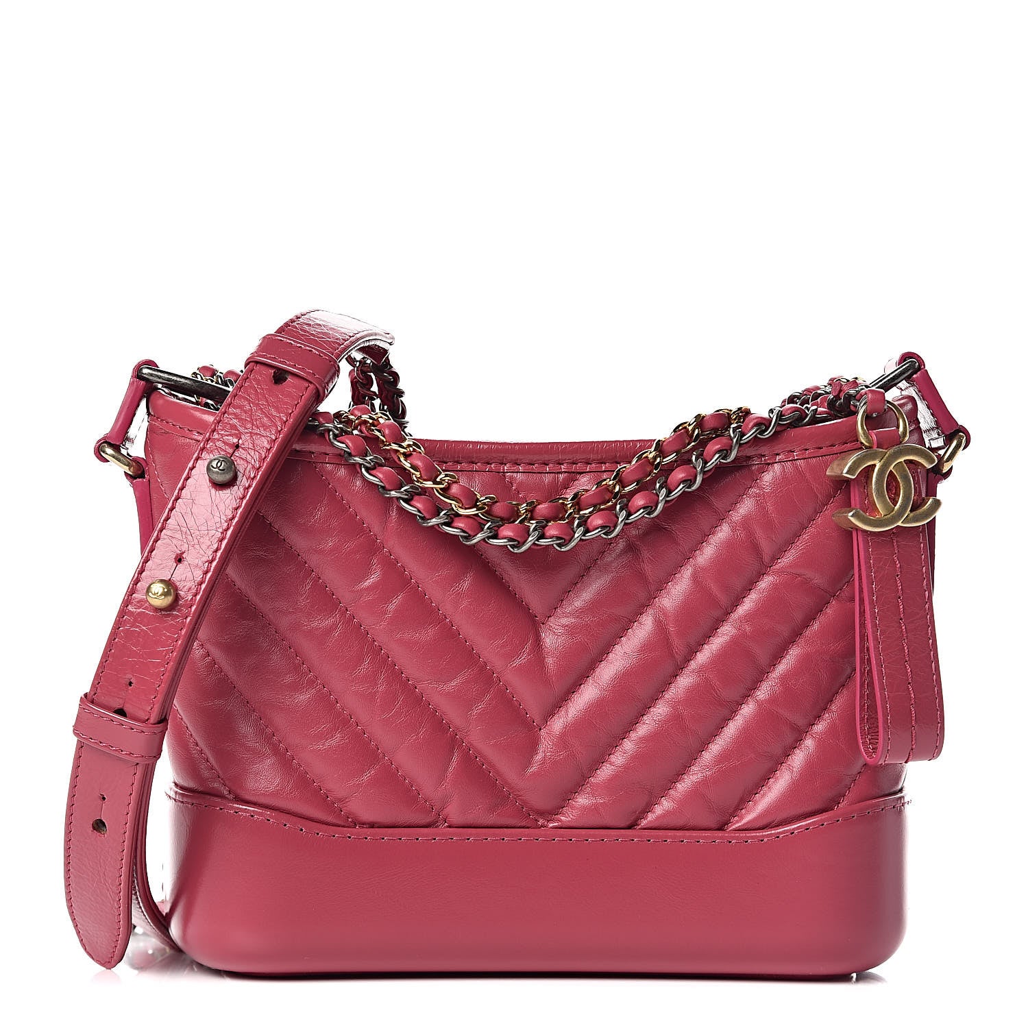 Chanel Aged Calfskin Chevron Quilted Small Gabrielle Hobo Dark Pink 1 of 11