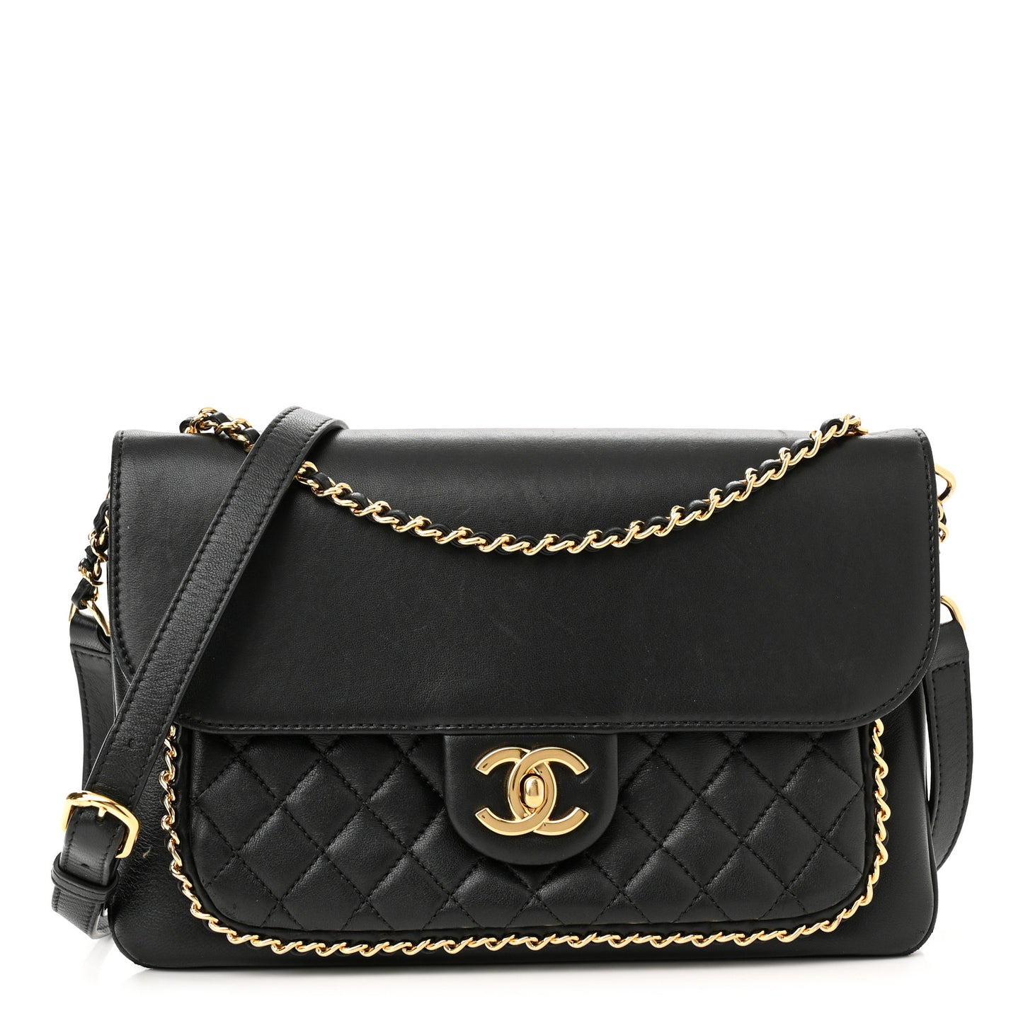Lambskin Quilted Large CC Unchained Crossbody Black