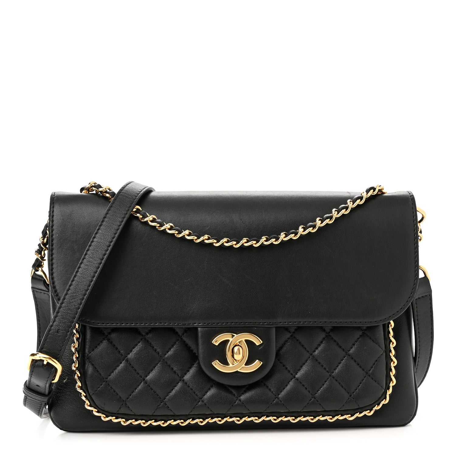 Chanel Lambskin Quilted Large CC Unchained Crossbody Black 1 of 12