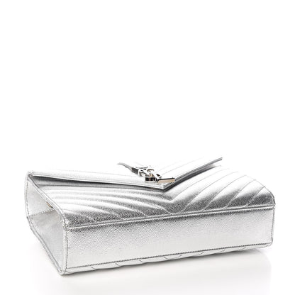 Saint Laurent Sheepskin Matelasse Chevron Monogram Medium College Bag Silver 4 of 9