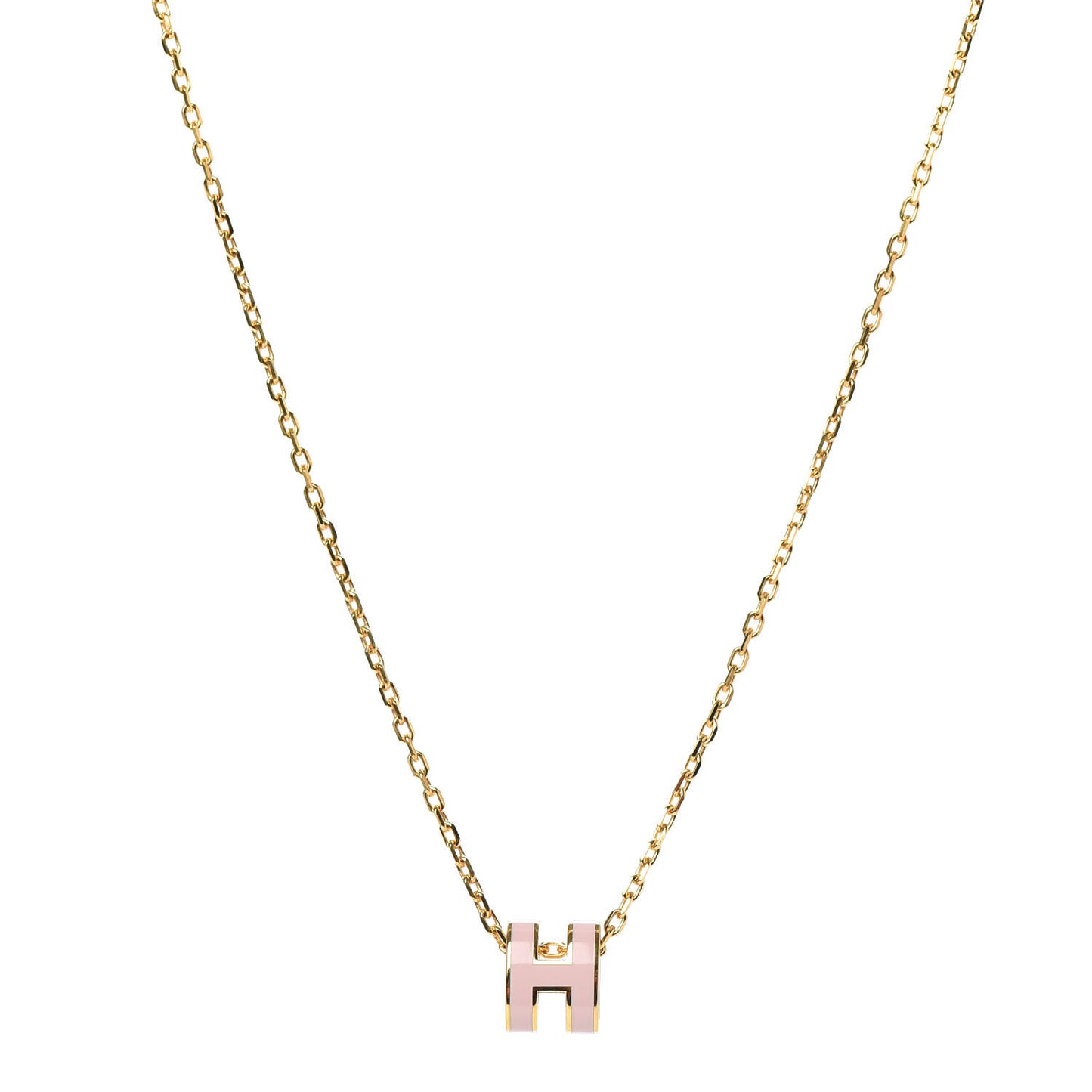 Lacquered Gold Mini Pop H Pendant Necklace Rose Dragee