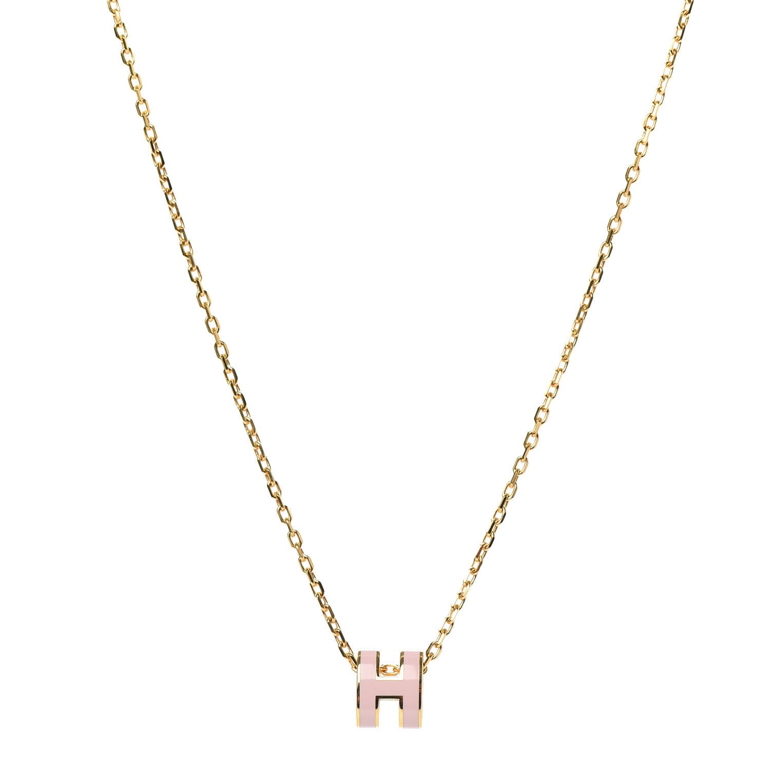 Hermes Lacquered Gold Mini Pop H Pendant Necklace Rose Dragee 1 of 6