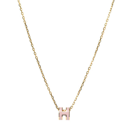 Hermes Lacquered Gold Mini Pop H Pendant Necklace Rose Dragee 1 of 6