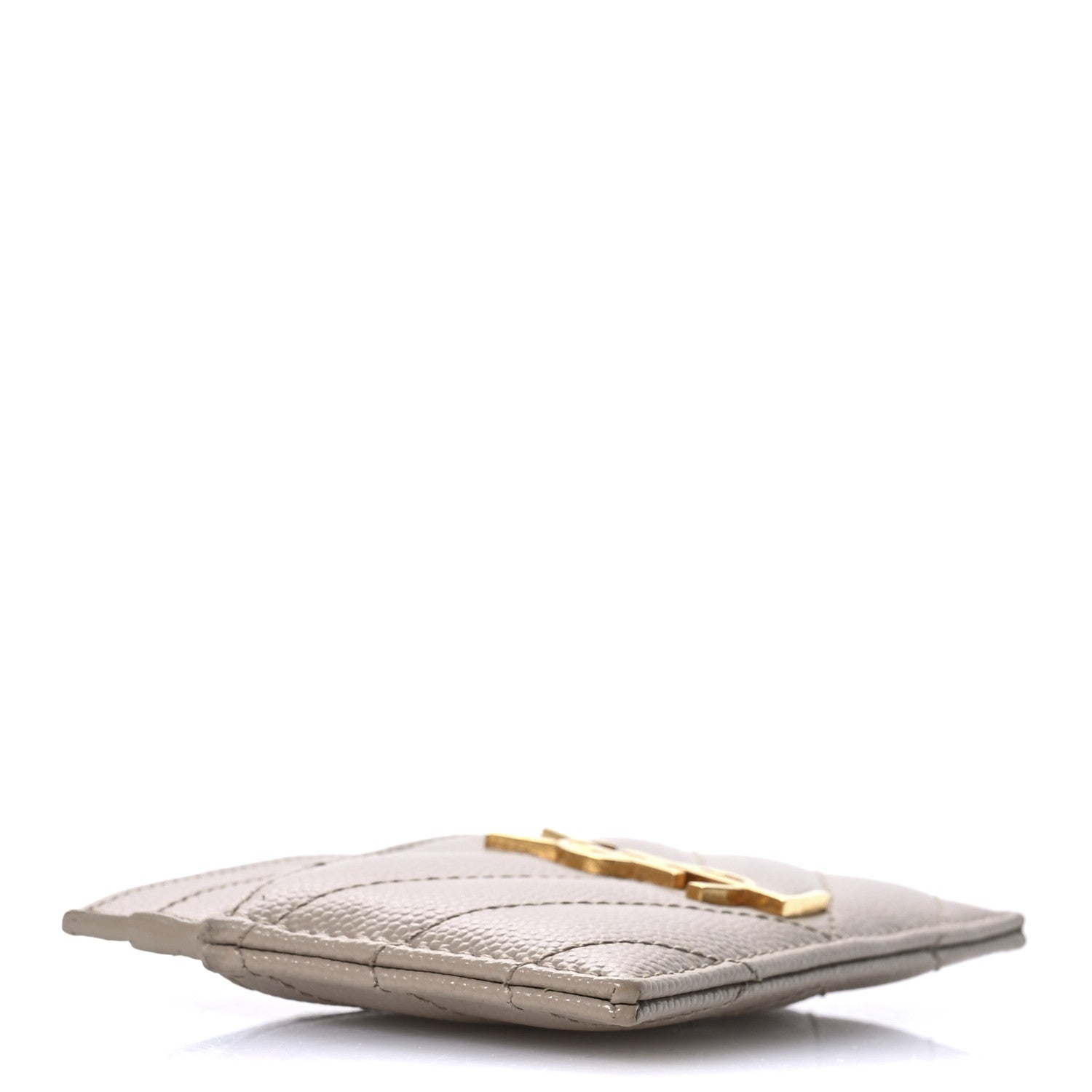 Saint Laurent Grain De Poudre Matelasse Chevron Monogram Credit Card Case Dark Beige 4 of 7