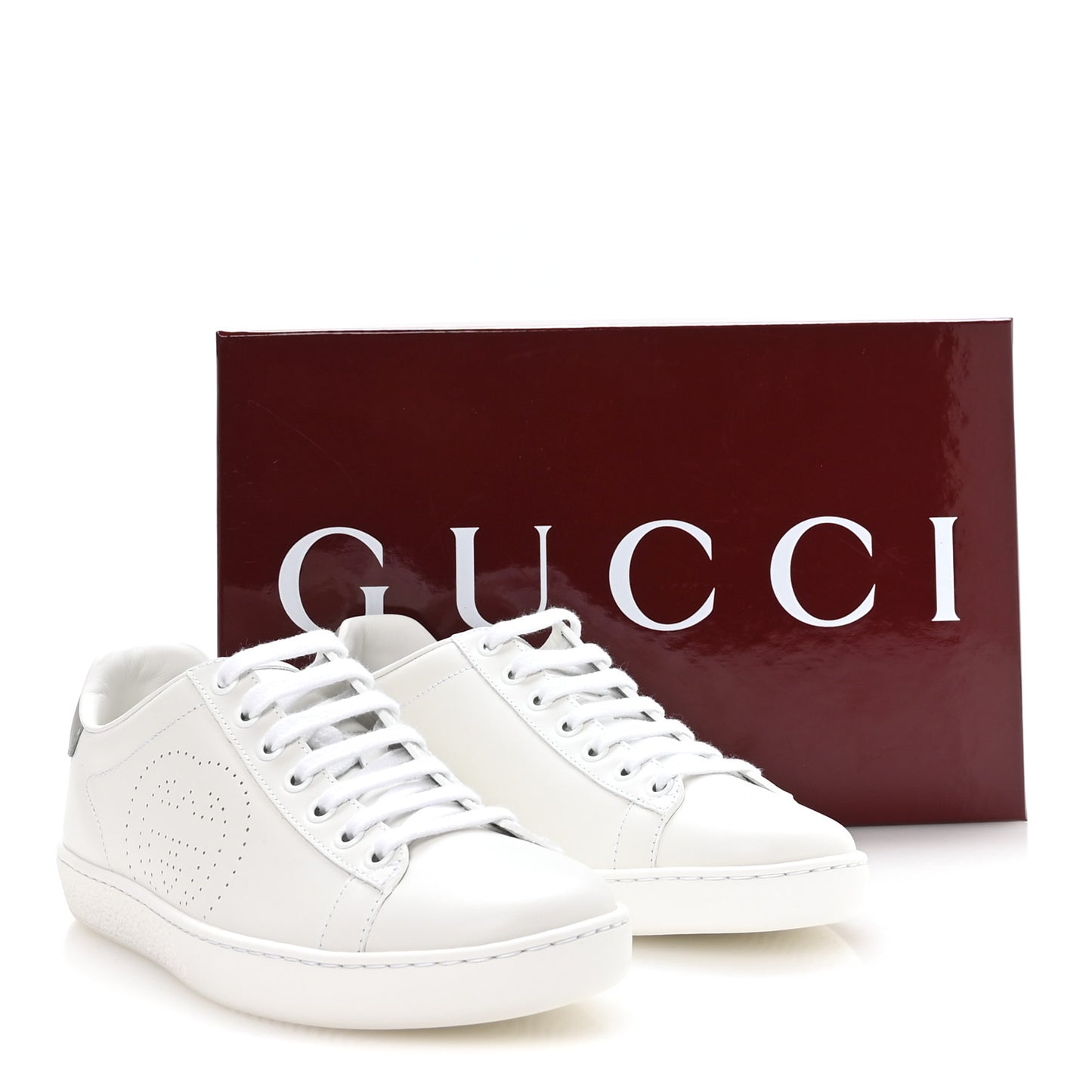 Calfskin Interlocking G Perforated Womens Ace Sneakers 36 White Grey Sky